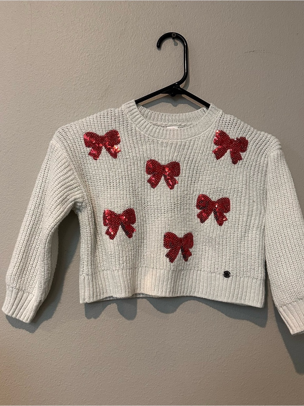 Justice Cream Crewneck Sweater with Red Sequin Bows